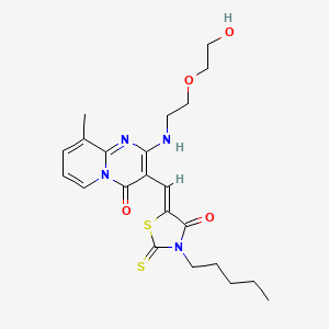 molecular formula C22H28N4O4S2 B12150370 2-{[2-(2-hydroxyethoxy)ethyl]amino}-9-methyl-3-[(Z)-(4-oxo-3-pentyl-2-thioxo-1,3-thiazolidin-5-ylidene)methyl]-4H-pyrido[1,2-a]pyrimidin-4-one 