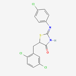 molecular formula C16H11Cl3N2OS B12150372 (2E)-2-[(4-chlorophenyl)imino]-5-(2,5-dichlorobenzyl)-1,3-thiazolidin-4-one 