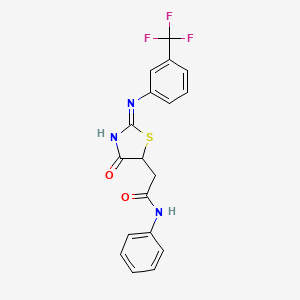 molecular formula C18H14F3N3O2S B12150412 2-[(2Z)-4-oxo-2-{[3-(trifluoromethyl)phenyl]imino}-1,3-thiazolidin-5-yl]-N-phenylacetamide 