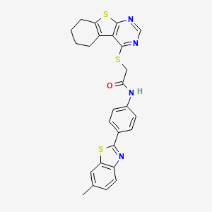 molecular formula C26H22N4OS3 B12150444 N-[4-(6-methyl-1,3-benzothiazol-2-yl)phenyl]-2-(5,6,7,8-tetrahydro[1]benzothieno[2,3-d]pyrimidin-4-ylsulfanyl)acetamide 