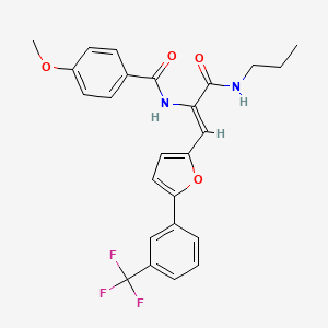 molecular formula C25H23F3N2O4 B12150522 4-methoxy-N-[(1Z)-3-oxo-3-(propylamino)-1-{5-[3-(trifluoromethyl)phenyl]furan-2-yl}prop-1-en-2-yl]benzamide 