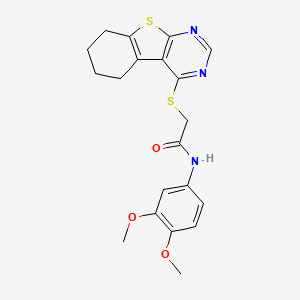molecular formula C20H21N3O3S2 B12150552 N-(3,4-dimethoxyphenyl)-2-(5,6,7,8-tetrahydro[1]benzothieno[2,3-d]pyrimidin-4-ylsulfanyl)acetamide 