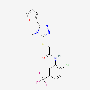 molecular formula C16H12ClF3N4O2S B12150564 N-[2-chloro-5-(trifluoromethyl)phenyl]-2-{[5-(furan-2-yl)-4-methyl-4H-1,2,4-triazol-3-yl]sulfanyl}acetamide 