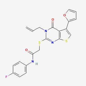 molecular formula C21H16FN3O3S2 B12150588 N-(4-fluorophenyl)-2-{[5-(furan-2-yl)-4-oxo-3-(prop-2-en-1-yl)-3H,4H-thieno[2,3-d]pyrimidin-2-yl]sulfanyl}acetamide 