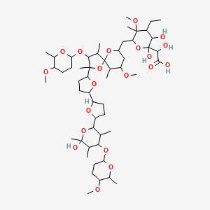 molecular formula C54H92O20 B1215065 2-[4-Ethyl-2,3-dihydroxy-6-[[2-[5-[5-[6-hydroxy-4-(5-methoxy-6-methyloxan-2-yl)oxy-3,5,6-trimethyloxan-2-yl]oxolan-2-yl]oxolan-2-yl]-7-methoxy-3-(5-methoxy-6-methyloxan-2-yl)oxy-2,4,6-trimethyl-1,10-dioxaspiro[4.5]decan-9-yl]methyl]-5-methoxy-5-methyloxan-2-yl]-2-hydroxyacetic acid CAS No. 72017-85-7