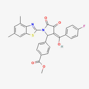 molecular formula C28H21FN2O5S B12150666 Methyl 4-[1-(4,6-dimethylbenzothiazol-2-YL)-3-[(4-fluorophenyl)-hydroxy-methylidene]-4,5-dioxo-pyrrolidin-2-YL]benzoate 