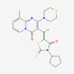 molecular formula C22H24N4O2S3 B12150710 3-[(Z)-(3-cyclopentyl-4-oxo-2-thioxo-1,3-thiazolidin-5-ylidene)methyl]-9-methyl-2-(thiomorpholin-4-yl)-4H-pyrido[1,2-a]pyrimidin-4-one 