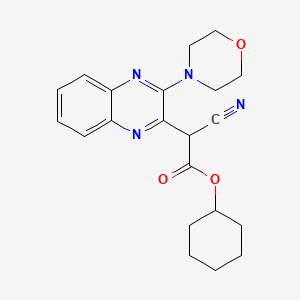 molecular formula C21H24N4O3 B1215074 2-Cyano-2-[3-(4-morpholinyl)-2-quinoxalinyl]acetic acid cyclohexyl ester 