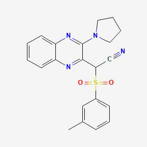 molecular formula C21H20N4O2S B1215075 2-(3-Methylphenyl)sulfonyl-2-[3-(1-pyrrolidinyl)-2-quinoxalinyl]acetonitrile 