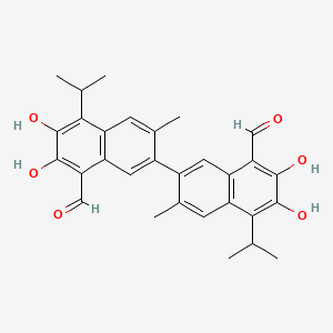 molecular formula C30H30O6 B1215085 7-(8-Formyl-6,7-dihydroxy-5-isopropyl-3-methyl-2-naphthyl)-2,3-dihydroxy-4-isopropyl-6-methyl-naphthalene-1-carbaldehyde 