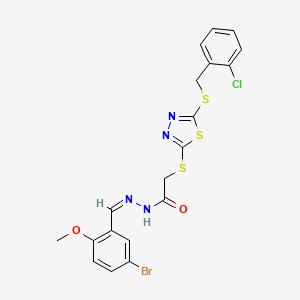 molecular formula C19H16BrClN4O2S3 B12150913 N-[(E)-(5-bromo-2-methoxyphenyl)methylideneamino]-2-[[5-[(2-chlorophenyl)methylsulfanyl]-1,3,4-thiadiazol-2-yl]sulfanyl]acetamide 