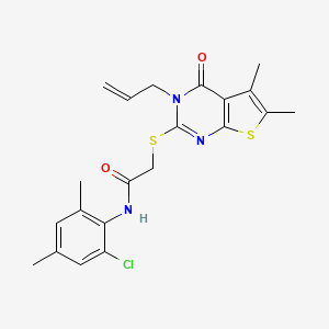 molecular formula C21H22ClN3O2S2 B12150918 N-(2-chloro-4,6-dimethylphenyl)-2-{[5,6-dimethyl-4-oxo-3-(prop-2-en-1-yl)-3,4-dihydrothieno[2,3-d]pyrimidin-2-yl]sulfanyl}acetamide 