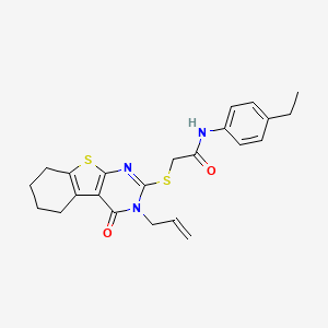 molecular formula C23H25N3O2S2 B12150952 N-(4-ethylphenyl)-2-(4-oxo-3-prop-2-enyl(3,5,6,7,8-pentahydrobenzo[b]thiopheno [2,3-d]pyrimidin-2-ylthio))acetamide 