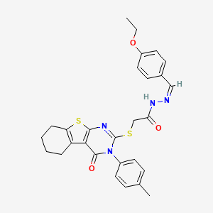molecular formula C28H28N4O3S2 B12151015 N'-[(Z)-(4-ethoxyphenyl)methylidene]-2-{[3-(4-methylphenyl)-4-oxo-3,4,5,6,7,8-hexahydro[1]benzothieno[2,3-d]pyrimidin-2-yl]sulfanyl}acetohydrazide 