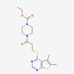 molecular formula C18H24N4O3S2 B12151104 Ethyl 4-{3-[(5,6-dimethylthieno[2,3-d]pyrimidin-4-yl)sulfanyl]propanoyl}piperazine-1-carboxylate 