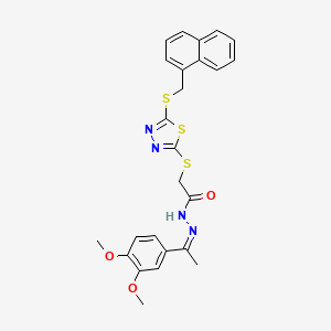 molecular formula C25H24N4O3S3 B12151274 N'-[(1Z)-1-(3,4-dimethoxyphenyl)ethylidene]-2-({5-[(naphthalen-1-ylmethyl)sulfanyl]-1,3,4-thiadiazol-2-yl}sulfanyl)acetohydrazide 