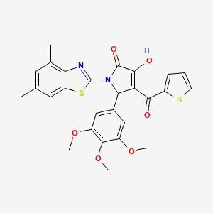 molecular formula C27H24N2O6S2 B12151302 (4E)-1-(4,6-dimethyl-1,3-benzothiazol-2-yl)-4-[hydroxy(thiophen-2-yl)methylidene]-5-(3,4,5-trimethoxyphenyl)pyrrolidine-2,3-dione 