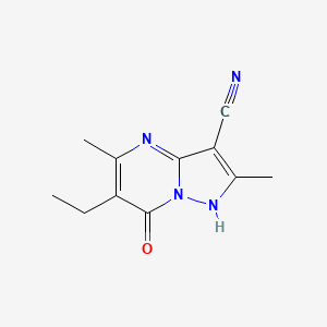 molecular formula C11H12N4O B1215136 6-ethyl-2,5-dimethyl-7-oxo-1H-pyrazolo[1,5-a]pyrimidine-3-carbonitrile 