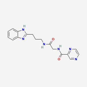 molecular formula C17H18N6O2 B12151373 N-(2-((3-(1H-benzo[d]imidazol-2-yl)propyl)amino)-2-oxoethyl)pyrazine-2-carboxamide 