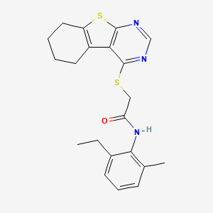molecular formula C21H23N3OS2 B12151405 N-(2-ethyl-6-methylphenyl)-2-(5,6,7,8-tetrahydro[1]benzothieno[2,3-d]pyrimidin-4-ylsulfanyl)acetamide 