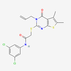 molecular formula C19H17Cl2N3O2S2 B12151493 N-(3,5-dichlorophenyl)-2-{[5,6-dimethyl-4-oxo-3-(prop-2-en-1-yl)-3,4-dihydrothieno[2,3-d]pyrimidin-2-yl]sulfanyl}acetamide 