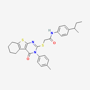 molecular formula C29H31N3O2S2 B12151626 N-[4-(butan-2-yl)phenyl]-2-{[3-(4-methylphenyl)-4-oxo-3,4,5,6,7,8-hexahydro[1]benzothieno[2,3-d]pyrimidin-2-yl]sulfanyl}acetamide 