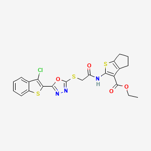 molecular formula C22H18ClN3O4S3 B12151629 ethyl 2-[({[5-(3-chloro-1-benzothiophen-2-yl)-1,3,4-oxadiazol-2-yl]sulfanyl}acetyl)amino]-5,6-dihydro-4H-cyclopenta[b]thiophene-3-carboxylate 