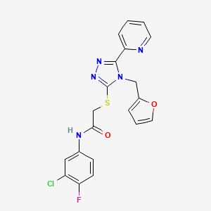 molecular formula C20H15ClFN5O2S B12151748 N-(3-chloro-4-fluorophenyl)-2-{[4-(furan-2-ylmethyl)-5-(pyridin-2-yl)-4H-1,2,4-triazol-3-yl]sulfanyl}acetamide 