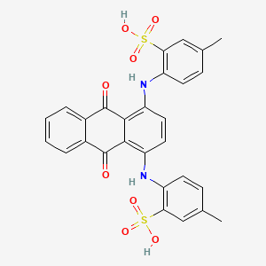 molecular formula C28H22N2O8S2 B1215184 Benzenesulfonic acid, 2,2'-[(9,10-dihydro-9,10-dioxo-1,4-anthracenediyl)diimino]bis[5-methyl- CAS No. 3443-90-1