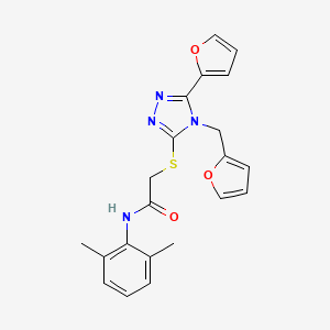 molecular formula C21H20N4O3S B12151858 N-(2,6-dimethylphenyl)-2-{[5-(furan-2-yl)-4-(furan-2-ylmethyl)-4H-1,2,4-triazol-3-yl]sulfanyl}acetamide 
