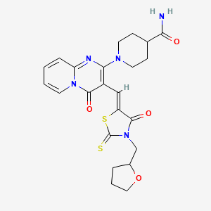 molecular formula C23H25N5O4S2 B12152128 1-(4-oxo-3-{(Z)-[4-oxo-3-(tetrahydrofuran-2-ylmethyl)-2-thioxo-1,3-thiazolidin-5-ylidene]methyl}-4H-pyrido[1,2-a]pyrimidin-2-yl)piperidine-4-carboxamide 