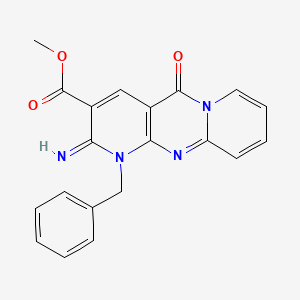 molecular formula C20H16N4O3 B12152140 methyl 7-benzyl-6-imino-2-oxo-1,7,9-triazatricyclo[8.4.0.03,8]tetradeca-3(8),4,9,11,13-pentaene-5-carboxylate 