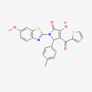 molecular formula C24H18N2O4S2 B12152254 (4E)-4-[hydroxy(thiophen-2-yl)methylidene]-1-(6-methoxy-1,3-benzothiazol-2-yl)-5-(4-methylphenyl)pyrrolidine-2,3-dione 