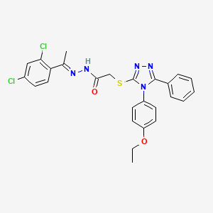 molecular formula C26H23Cl2N5O2S B12152305 N'-[(1E)-1-(2,4-dichlorophenyl)ethylidene]-2-{[4-(4-ethoxyphenyl)-5-phenyl-4H-1,2,4-triazol-3-yl]sulfanyl}acetohydrazide 