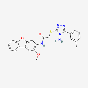 molecular formula C24H21N5O3S B12152558 Acetamide, 2-[[4-amino-5-(3-methylphenyl)-4H-1,2,4-triazol-3-yl]thio]-N-(2-methoxy-3-dibenzofuranyl)-(9CI) 