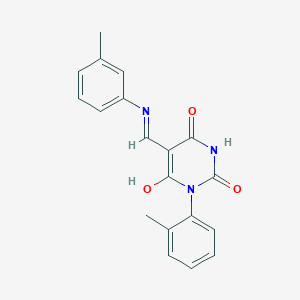 molecular formula C19H17N3O3 B1215262 5-[(3-Methylanilino)methylidene]-1-(2-methylphenyl)-1,3-diazinane-2,4,6-trione 