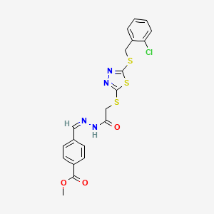 molecular formula C20H17ClN4O3S3 B12152878 methyl 4-[(E)-[[2-[[5-[(2-chlorophenyl)methylsulfanyl]-1,3,4-thiadiazol-2-yl]sulfanyl]acetyl]hydrazinylidene]methyl]benzoate 