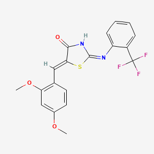 molecular formula C19H15F3N2O3S B12153115 (2E,5Z)-5-(2,4-dimethoxybenzylidene)-2-{[2-(trifluoromethyl)phenyl]imino}-1,3-thiazolidin-4-one 