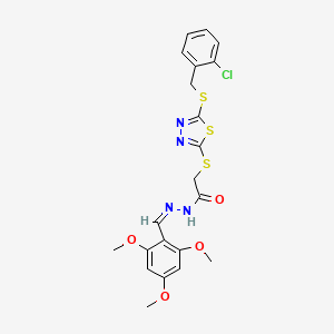 molecular formula C21H21ClN4O4S3 B12153265 2-[[5-[(2-chlorophenyl)methylsulfanyl]-1,3,4-thiadiazol-2-yl]sulfanyl]-N-[(E)-(2,4,6-trimethoxyphenyl)methylideneamino]acetamide 