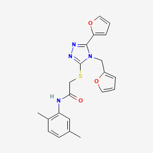 molecular formula C21H20N4O3S B12153321 N-(2,5-dimethylphenyl)-2-{[5-(furan-2-yl)-4-(furan-2-ylmethyl)-4H-1,2,4-triazol-3-yl]sulfanyl}acetamide 