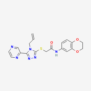 molecular formula C19H18N6O3S B12153327 N-(2,3-dihydro-1,4-benzodioxin-6-yl)-2-{[4-(prop-2-en-1-yl)-5-(pyrazin-2-yl)-4H-1,2,4-triazol-3-yl]sulfanyl}acetamide 