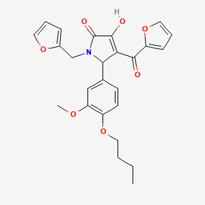 molecular formula C25H25NO7 B12153379 5-(4-butoxy-3-methoxyphenyl)-4-(furan-2-carbonyl)-1-[(furan-2-yl)methyl]-3-hydroxy-2,5-dihydro-1H-pyrrol-2-one 