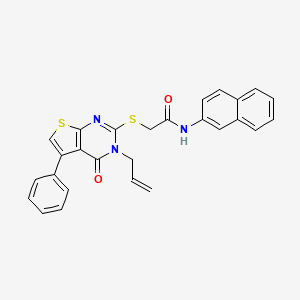 molecular formula C27H21N3O2S2 B12153383 N-(naphthalen-2-yl)-2-{[4-oxo-5-phenyl-3-(prop-2-en-1-yl)-3H,4H-thieno[2,3-d]pyrimidin-2-yl]sulfanyl}acetamide 