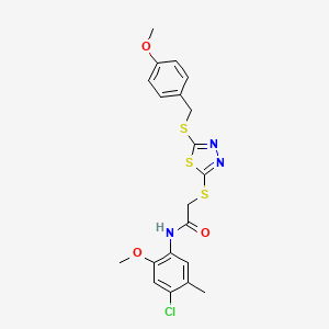 molecular formula C20H20ClN3O3S3 B12153708 N-(4-chloro-2-methoxy-5-methylphenyl)-2-[(5-{[(4-methoxyphenyl)methyl]sulfanyl}-1,3,4-thiadiazol-2-yl)sulfanyl]acetamide 