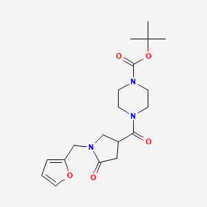 molecular formula C19H27N3O5 B12153800 Tert-butyl 4-{[1-(furan-2-ylmethyl)-5-oxopyrrolidin-3-yl]carbonyl}piperazine-1-carboxylate 