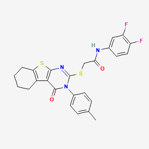 molecular formula C25H21F2N3O2S2 B12154068 N-(3,4-difluorophenyl)-2-{[3-(4-methylphenyl)-4-oxo-3,4,5,6,7,8-hexahydro[1]benzothieno[2,3-d]pyrimidin-2-yl]sulfanyl}acetamide 