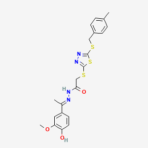 molecular formula C21H22N4O3S3 B12154091 N'-[(1E)-1-(4-hydroxy-3-methoxyphenyl)ethylidene]-2-({5-[(4-methylbenzyl)sulfanyl]-1,3,4-thiadiazol-2-yl}sulfanyl)acetohydrazide 