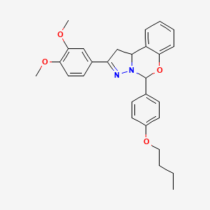 molecular formula C28H30N2O4 B12154107 5-(4-Butoxyphenyl)-2-(3,4-dimethoxyphenyl)-1,10b-dihydropyrazolo[1,5-c][1,3]benzoxazine 