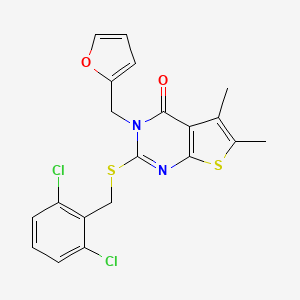 molecular formula C20H16Cl2N2O2S2 B12154123 2-[(2,6-dichlorobenzyl)sulfanyl]-3-(furan-2-ylmethyl)-5,6-dimethylthieno[2,3-d]pyrimidin-4(3H)-one 