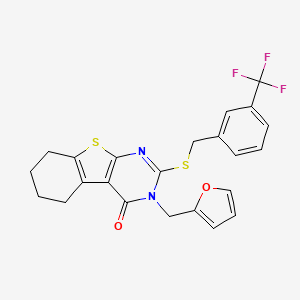 molecular formula C23H19F3N2O2S2 B12154195 3-(furan-2-ylmethyl)-2-{[3-(trifluoromethyl)benzyl]sulfanyl}-5,6,7,8-tetrahydro[1]benzothieno[2,3-d]pyrimidin-4(3H)-one 